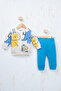 Baby Boy Cute Lion and Elephant Patterned Two Yarn Sweatshirt Set - 6
