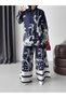 Women's Navy Blue Chokella Fabric Floral and Polka Dot Printed Double Set Jen26125