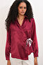 Women's Double-Breasted Satin Shirt 20386 - Burgundy - 3