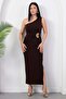 One-Shoulder, Buckle-Waist, Slit Crepe Dress Grs4151 - 6