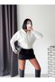 Women's Ecru Corset Detailed Zippered Hooded Crop Sweatshirt Get26224 - 3