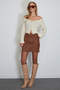 Elastic Waist Mini Suede Skirt - 2
