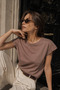 Women's Light Brown Pearl Accessory Detailed Short Sleeve Viscose Blouse - 5