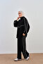 Women's Stripe Detail Elastic Waist Zipper Suit Black - 4