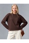 Women's 100% Cotton Crew Neck Oversize Fit Long Sleeve Coffee T-Shirt