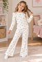Girls' Pajama Set - Floral Patterned, Ruffled, Long Sleeve Ribbed Fabric Home Wear Set