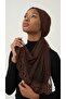 Pearl-Embellished Tulle Tied with Lace and Pearl Embroidery, Brown Ready-Made Outer Layer Hijab Evening Dress. - 6