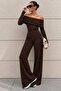 Muse Camisole Boat Neck Top and Bottom Brown Set - 2