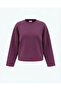 Women's 100% Cotton Crew Neck Oversize Fit Long Sleeve Plum T-Shirt - 4
