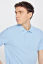 Men's Light Blue 100% Cotton Slim Fit Polo Collar T-Shirt - 4