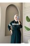 Women's Hooded Long Coat – Zippered Adjustable Waist Detail, Hijab-Friendly Casual Two-Thread Coat N-05537 _ Green - 2