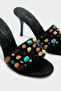 Arwen Natural Stone Detailed Straw Women's Slippers - Black