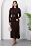 Crew Neck Pleated Skirt Belted Knitwear Dress Pl4075 - 3