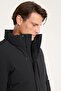Men's Black Standard Fit Regular Cut Stand Collar Zippered Fleto Pocket Coat - 5