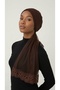Pearl-Embellished Tulle Tied with Lace and Pearl Embroidery, Brown Ready-Made Outer Layer Hijab Evening Dress. - 8