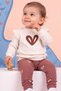 Baby Girl Heart Detailed Corduroy Set, Flounce Top and Bottom Clothing Set - 3