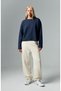 Women's 100% Cotton Crew Neck Oversize Fit Long Sleeve Navy Blue T-Shirt - 4
