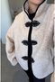 Black Piping Detailed Button Closure Teddy Coat - 2