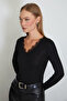 Lace V-Neck Long Sleeve Snap-On Bodysuit - 2