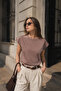 Women's Light Brown Pearl Accessory Detailed Short Sleeve Viscose Blouse - 3