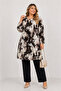 Women's Patterned Plus Size Viscose Cotton Tunic with Elastic Sleeves