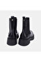 Women's Black Elastic Thick Soled Leather Chelsea Boots - 5