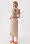2396 Slit-Slit Summer Knitted Dress - Biscuit - 4