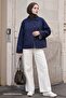 Navy Blue Short Jacket with Hidden Placket Lining - 3