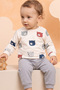 Rochababy Baby Cute Bear Patterned Snap Fastener Shoulder Sweatshirt and Sweatpants Set - 3