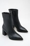 Women's Black Pointed Toe Thick Heel Boots - 3