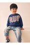 Boy's Front Printed Hooded Sweatshirt Navy Blue
