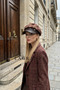 Retro Plaid Fabric Women's Hat with Leather Detail - 2
