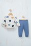 Rochababy Baby Cute Bear Patterned Snap Fastener Shoulder Sweatshirt and Sweatpants Set - 5