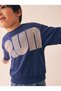 Boy's Front Printed Hooded Sweatshirt Navy Blue - 3
