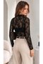 Women's Black Floral Patterned Flock Printed Long Sleeve Button Detailed Trendy Blouse - 8