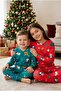 Children's Unisex Christmas Patterned Long Sleeve Pajama Set Girls Boys Green & Red 2-Piece Bottom Top Set a - 2