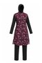 Body Covered Parachute Fabric Patterned Fully Covered Hijab Swimsuit 1520 Claret Red-Black - 2