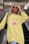 Women's Oversize Sweatshirt Dress Sweet Mood Printed Yellow – Crew Neck, 3 Thread Raster Fleece - 3