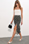 Women's Slit Polka Dot Skirt 8082 - Black - 4
