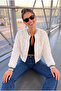 Women's New Season, White, Rose Süzüneli, Zippered Jacket Coat