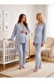 New Season Air Force Blue Quilted Winter Buttoned Design with Breastfeeding Feature Long Sleeve Maternity Pajama Set - 6