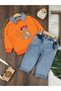 Polo Collar Cute Dog Printed Detachable Collar Lycra Jeans Pants 3-Piece Baby Boy/Child Set - 2