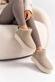 Women's Beige Suede Wool Inside Thick Sole Boots