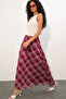 Women's Patterned Lined Skirt 8075 - D. Burgundy - 2