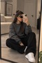 Women's Sweatpants - Wide Leg High Waist Knitted Bottoms with Pockets