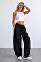 Women's black folded high waist 3 thread inner raised baggy sweatpants alc-x15887 - 3