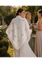 Ecru Knitwear Pearl Embellished Fur Detailed Triangle Bridal Shawl - 5