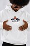 Men's Oversize Hoodie Car Bear Printed White – Hooded, Kangaroo Pocket, 3 Thread Raster Fleece - 3