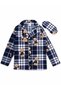 Family Pajama Set Mother Father Kids Cotton Suede Fabric Plaid Teddy Bear Pattern Blue White Winter Pajama Set with Sleep Band - 3