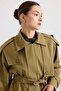 Water Repellent Trench Coat with Zipper Closure and Cape and Epaulette Details A.Haki̇ 6919 - 7